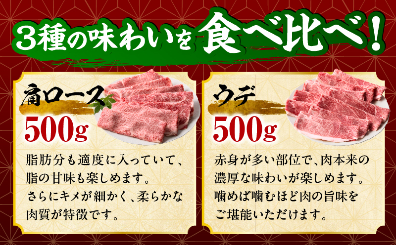 「畜産農家応援」 宮崎牛 スライス3種セット（肩ロース・ウデ・モモ）合計1.5kg